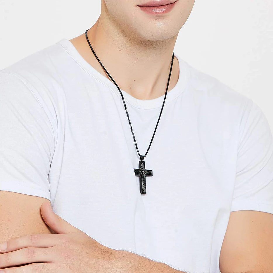 Fashion Bible Jesus Cross Pendant Necklace Women Retro Religious Prayer Jewelry