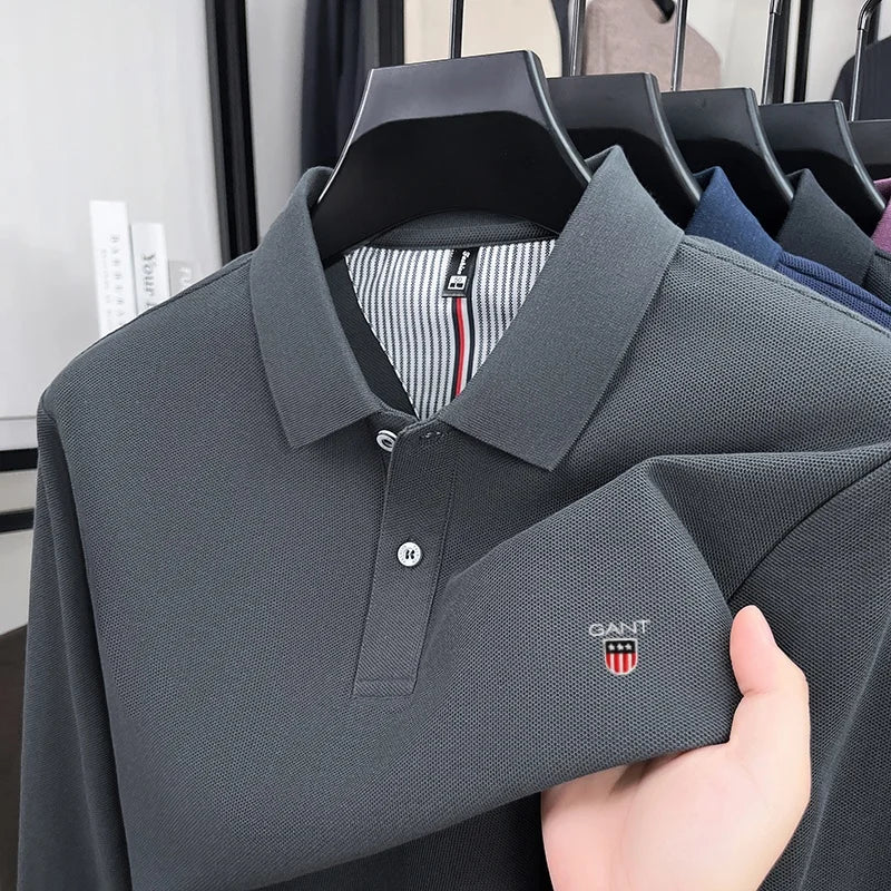 2025 Autumn New Men's Long Sleeve Casual T-shirt Comfortable and Breathable Golf Collar Top Exquisite and Fashionable Polo Shirt