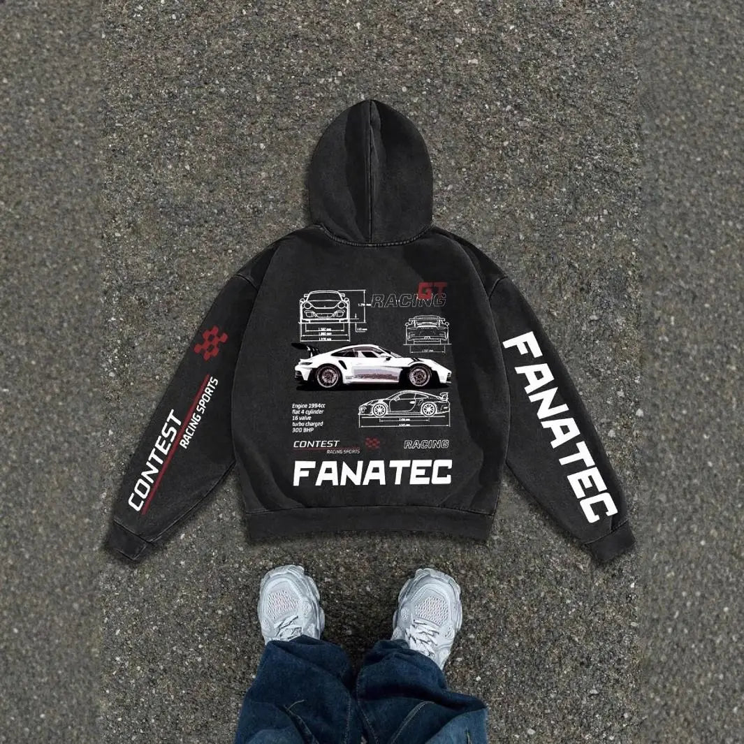 New European and American Men's Fashion Trend Car Printed Hoodie Fashionable Loose Casual Fleece Pocket Men's Hoodie