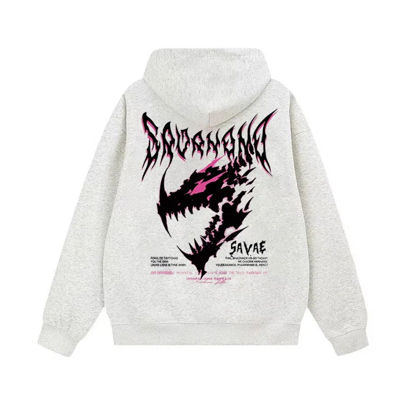 Unisex Cotton Hoodie Street Style Autumn Winter Thickened Fleece Lined Dinosaur Print Lazy Style Casual American Student Top