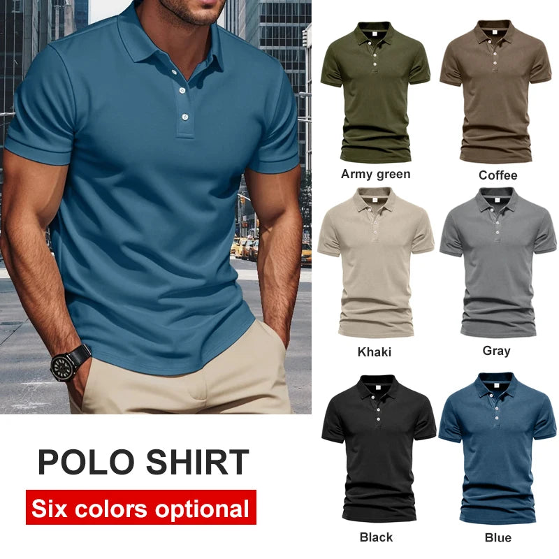 2025Summer new men's polo shirt men's lapel business office solid color short sleeved T-shirt Male fashionable casual sports top
