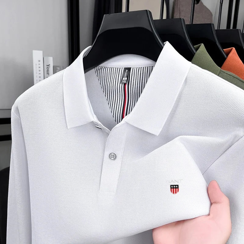 2025 Autumn New Men's Long Sleeve Casual T-shirt Comfortable and Breathable Golf Collar Top Exquisite and Fashionable Polo Shirt