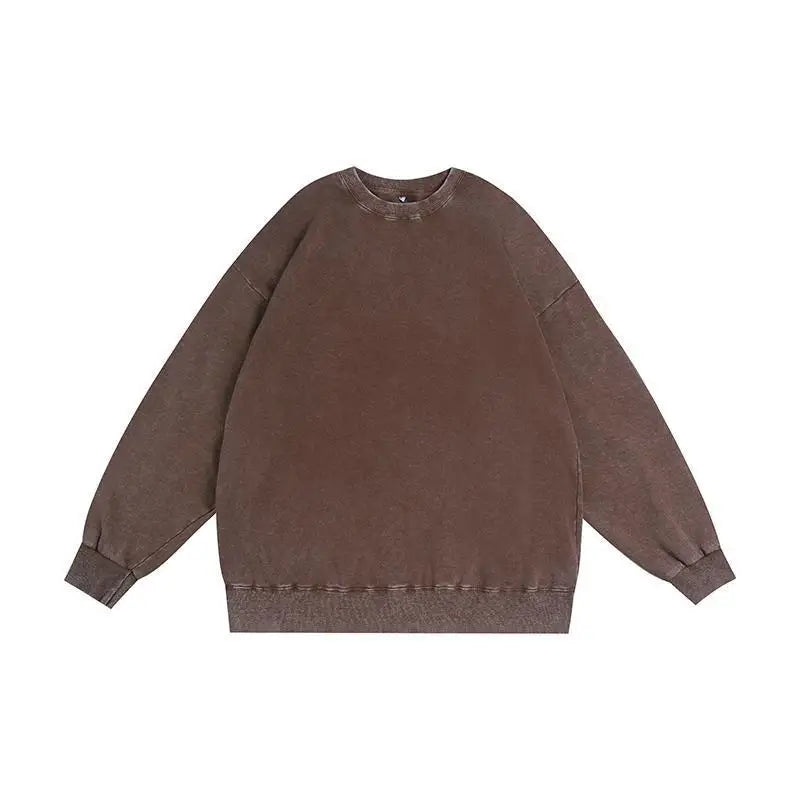Washed and aged sweatshirt, men's loose hoodie, round-neck jacket S-5XL