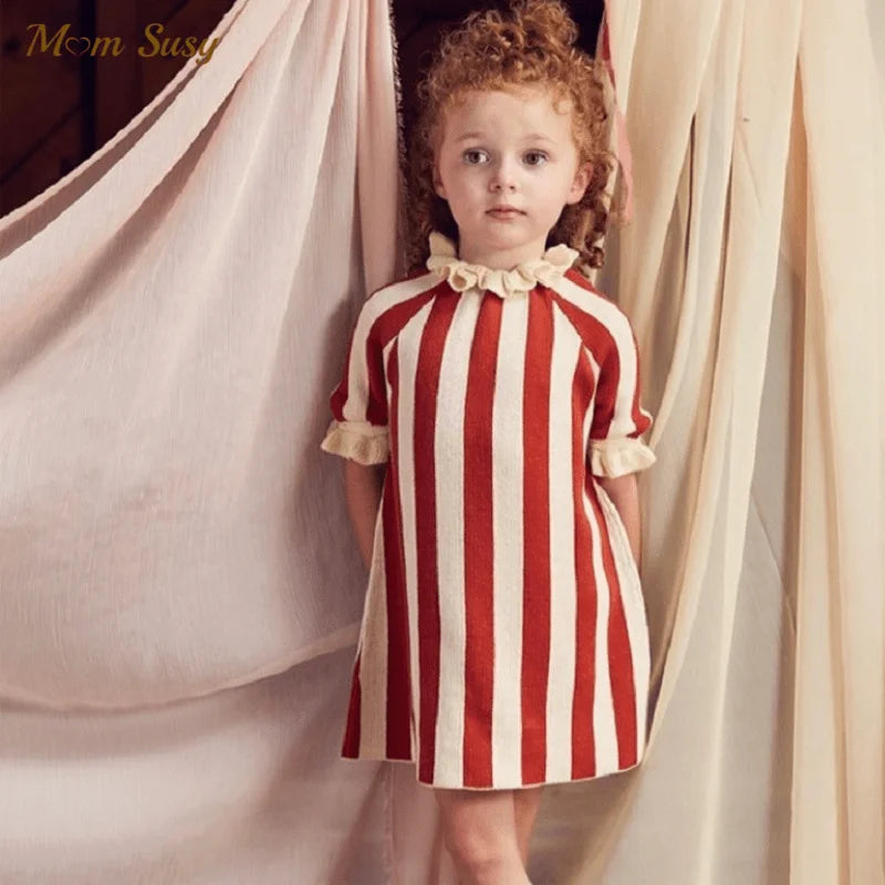 Baby Girl Princess Cotton Sweater Dress Flare Sleeve Autumn Spring Infant Toddler Child Knitted Dress Outfit Baby Clothes 1-5Y