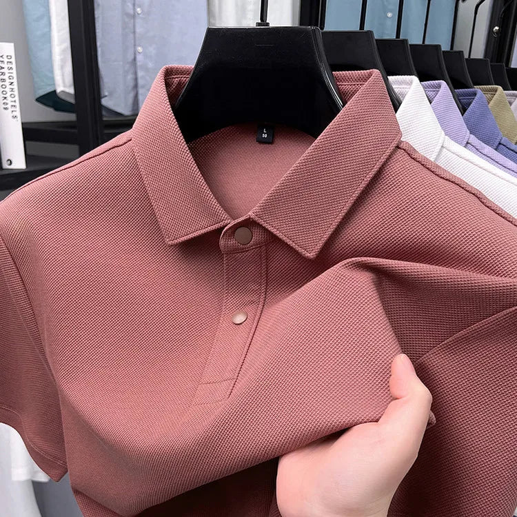 Premium Double-Sided 100% Cotton Polo Shirt - Soft, Skin-Friendly, Textured Pearl Weaving, Strong Luster, Stylish & Comfortable