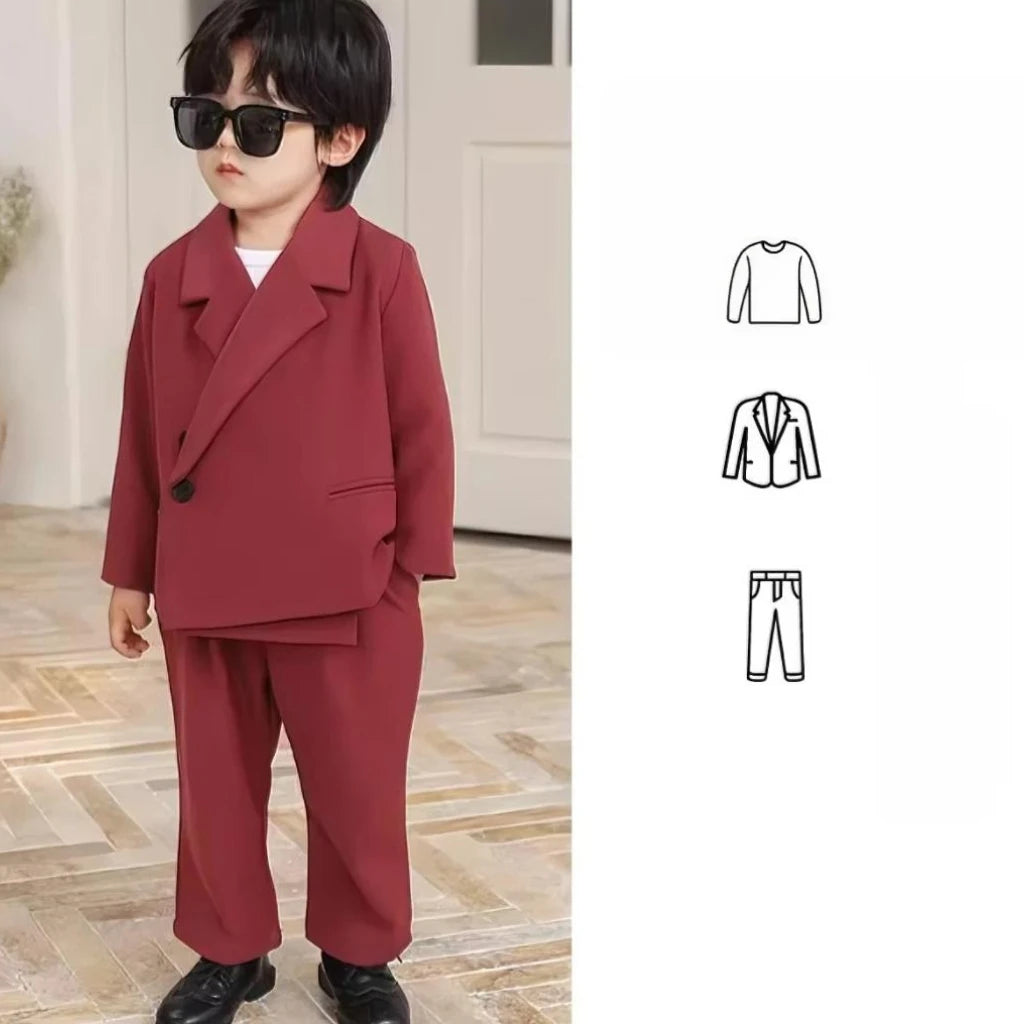 Boy Suit Set Toddler Wedding Outfit Infant Birthday Party Gift Clothes Children School Graduation Christmas Performance Tuxedo