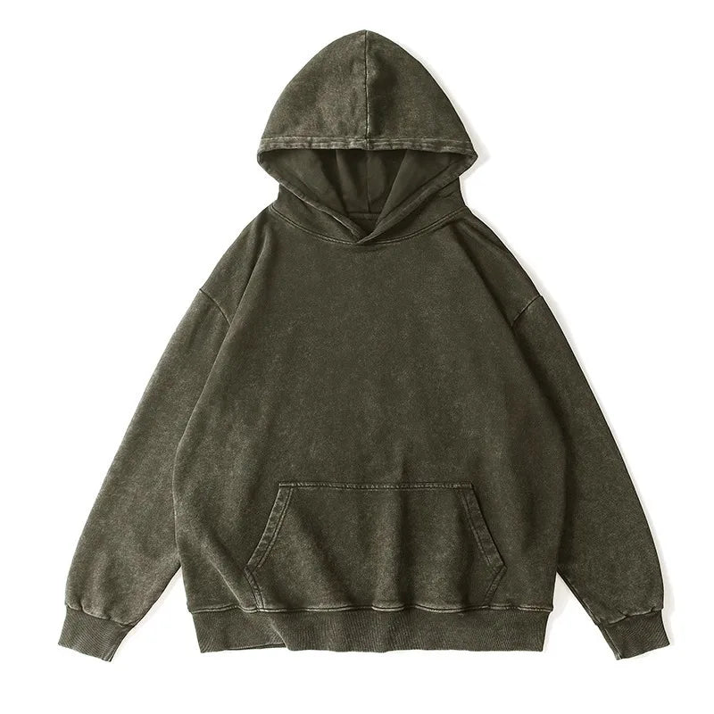 Washed and aged sweatshirt, men's loose hoodie, round-neck jacket S-5XL