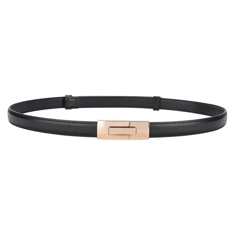 Brand soft cowhide thin belt ladies decorative dress adjustable black belt female fashion