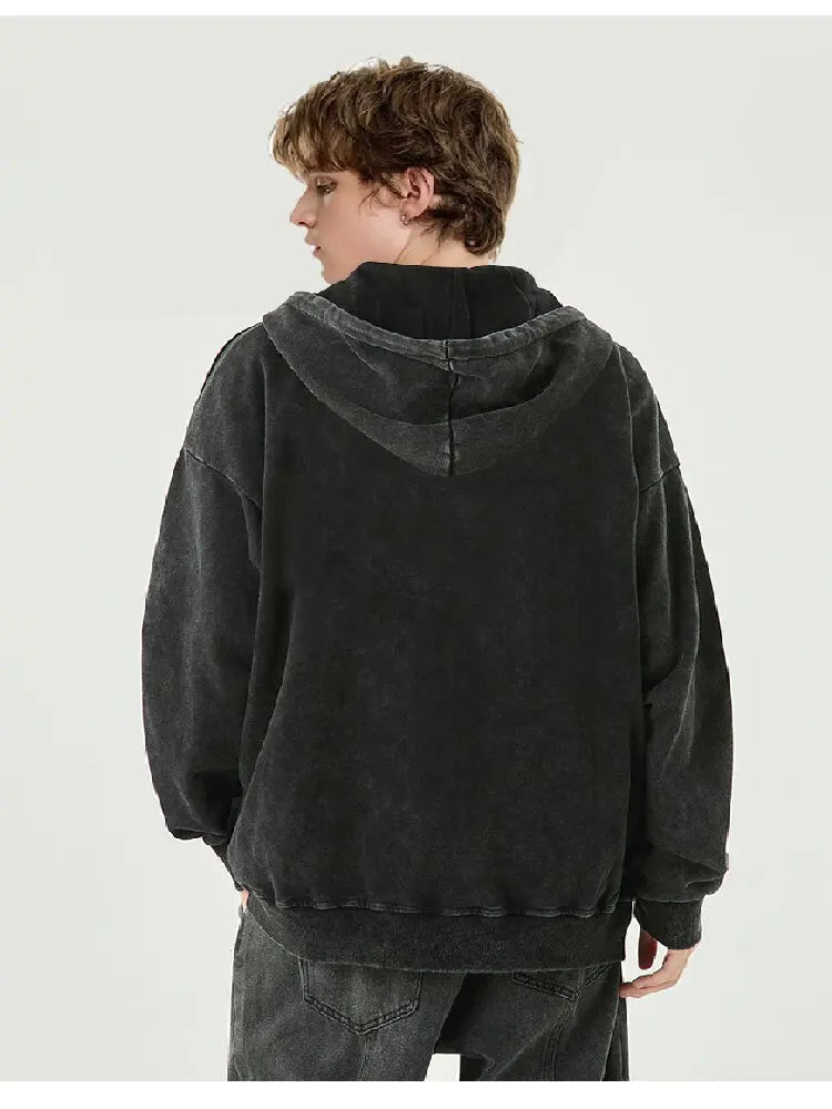 Washed and aged sweatshirt, men's loose hoodie, round-neck jacket S-5XL