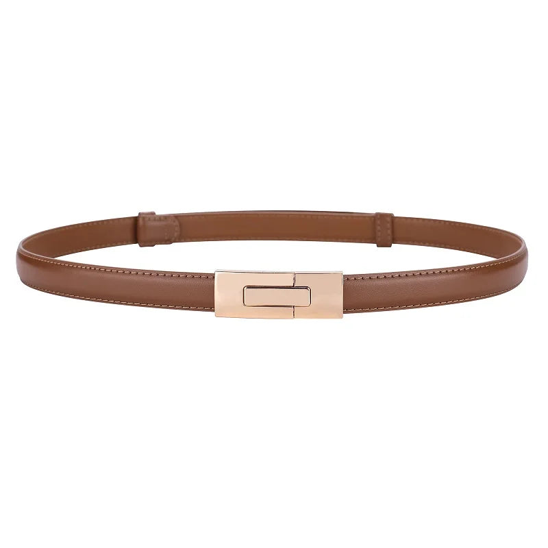 Brand soft cowhide thin belt ladies decorative dress adjustable black belt female fashion