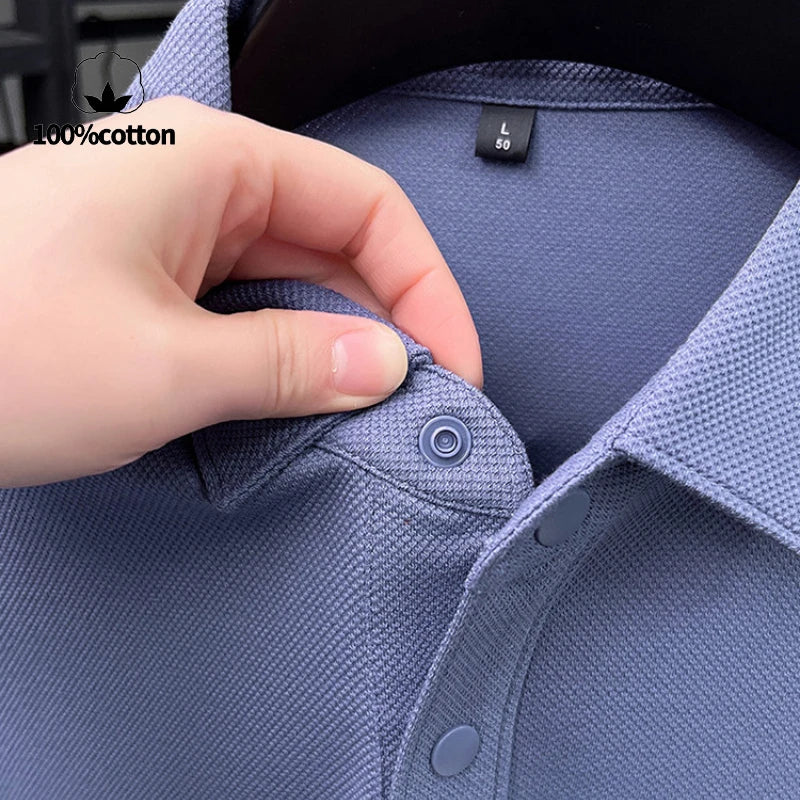 Premium Double-Sided 100% Cotton Polo Shirt - Soft, Skin-Friendly, Textured Pearl Weaving, Strong Luster, Stylish & Comfortable