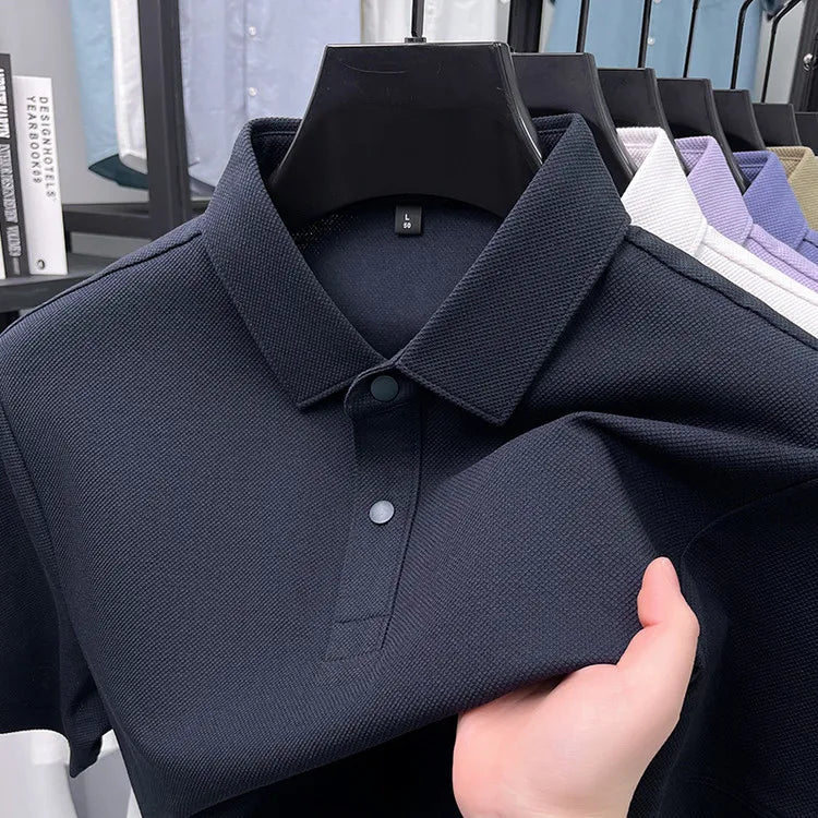 Premium Double-Sided 100% Cotton Polo Shirt - Soft, Skin-Friendly, Textured Pearl Weaving, Strong Luster, Stylish & Comfortable