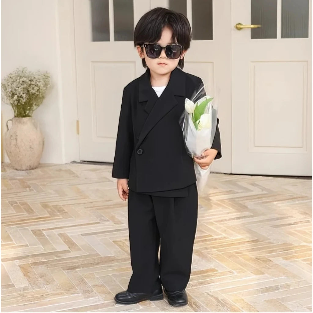Boy Suit Set Toddler Wedding Outfit Infant Birthday Party Gift Clothes Children School Graduation Christmas Performance Tuxedo