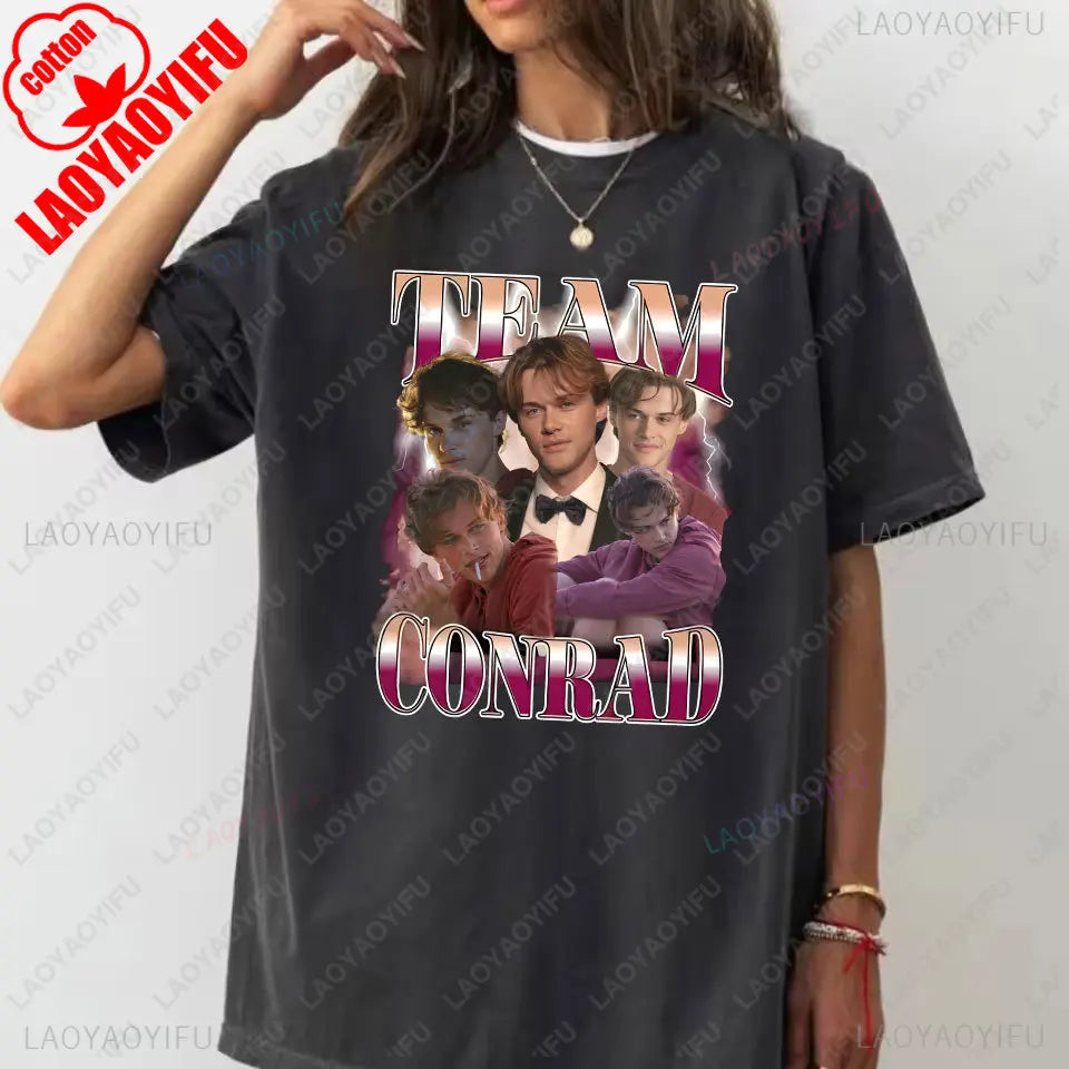 Team Conrad Cousins Beach Retro The Summer I Turned Pretty Graphic T Shirts Woman Man Fashion Casual Cotton T-shirt Streetwear