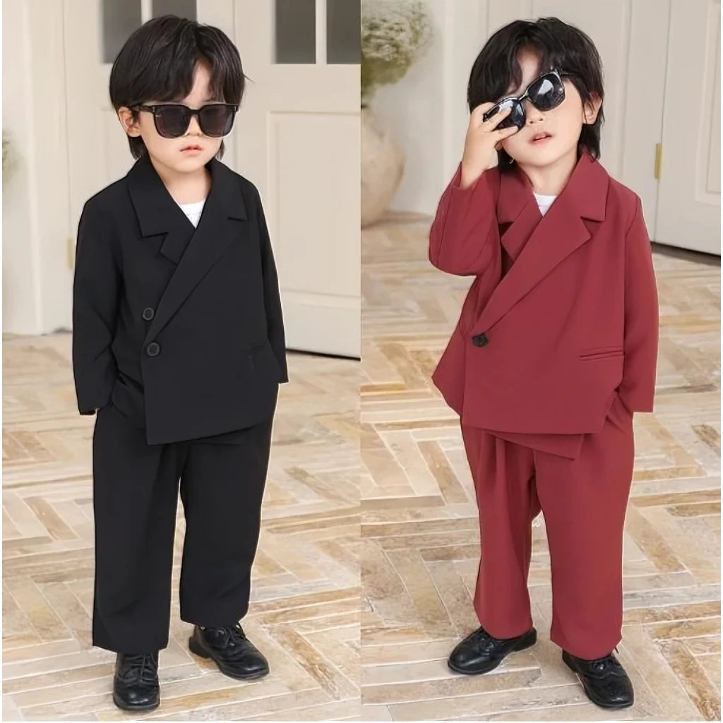 Boy Suit Set Toddler Wedding Outfit Infant Birthday Party Gift Clothes Children School Graduation Christmas Performance Tuxedo