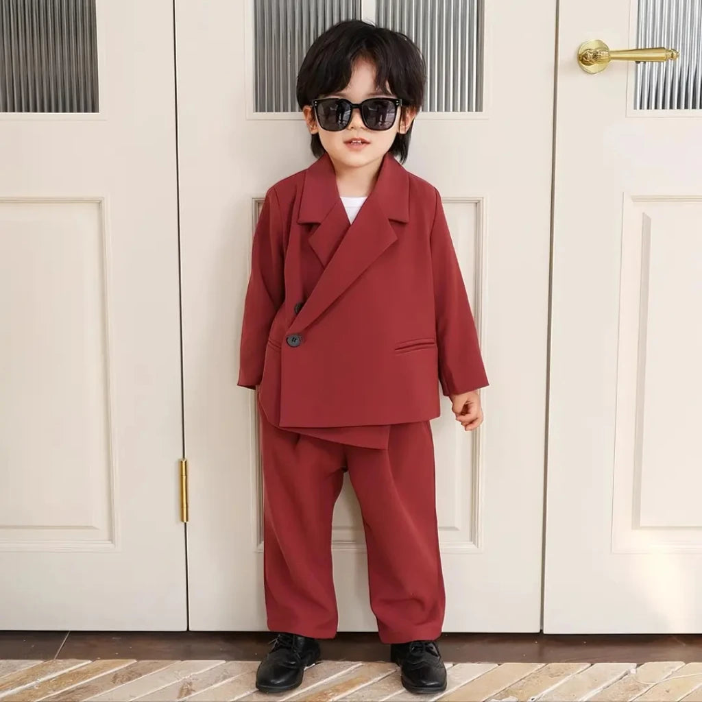 Boy Suit Set Toddler Wedding Outfit Infant Birthday Party Gift Clothes Children School Graduation Christmas Performance Tuxedo