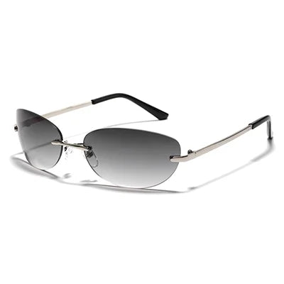 Ralferty Cool Rimless Cat Eye Sunglasses Women Men UV400 2025 Vintage Designer Steampunk Black Sun Glasses