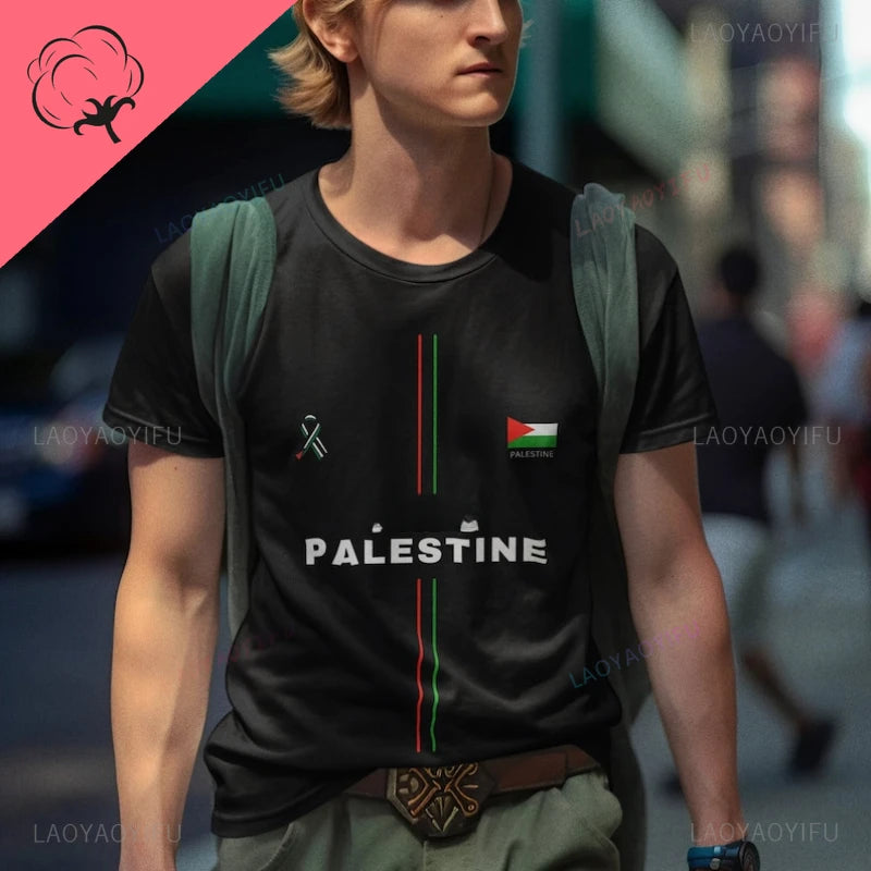 Palestine Flag Man Printed T-shirt Summer Woman Breathable Outdoors High Quality Cotton T Shirts Streetwear Short-sleev Tops
