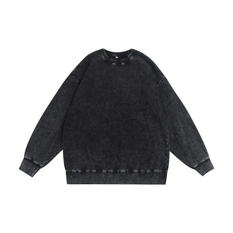 Washed and aged sweatshirt, men's loose hoodie, round-neck jacket S-5XL