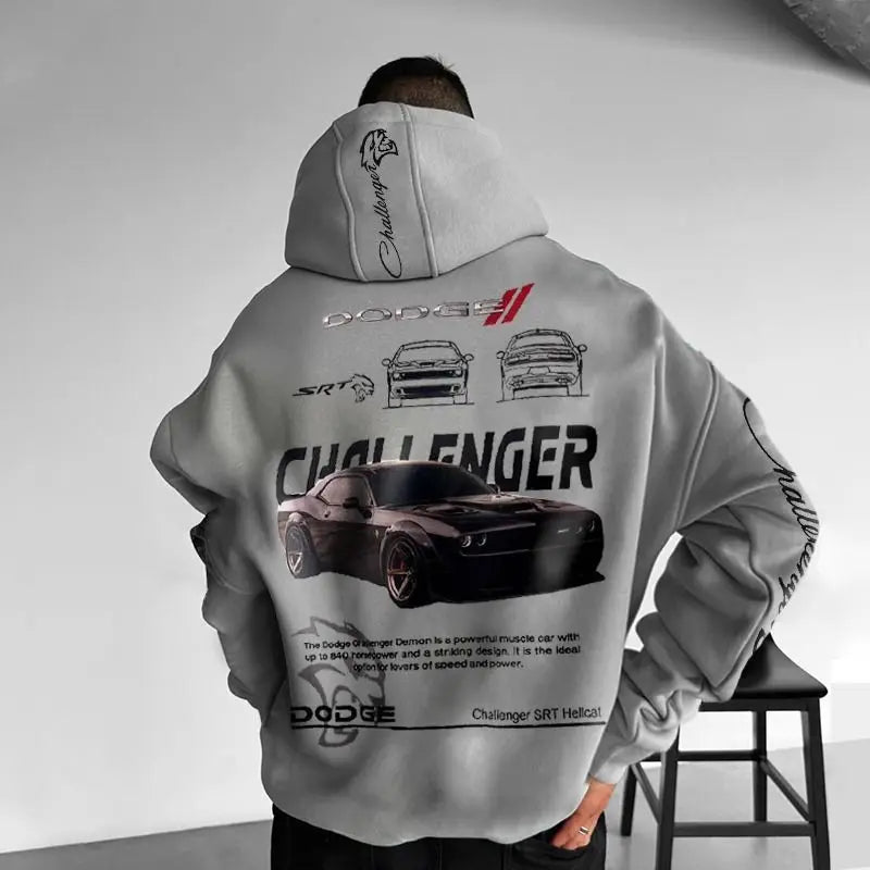 New European and American Men's Fashion Trend Car Printed Hoodie Fashionable Loose Casual Fleece Pocket Men's Hoodie