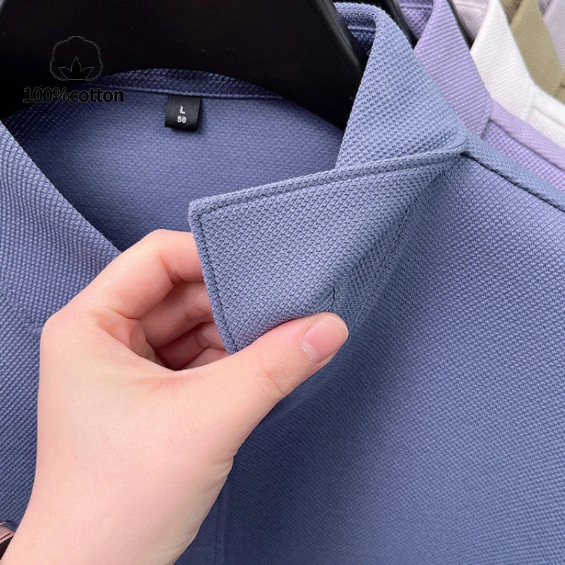 Premium Double-Sided 100% Cotton Polo Shirt - Soft, Skin-Friendly, Textured Pearl Weaving, Strong Luster, Stylish & Comfortable