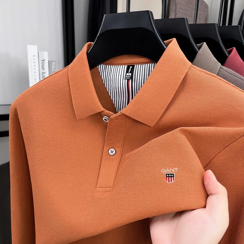 2025 Autumn New Men's Long Sleeve Casual T-shirt Comfortable and Breathable Golf Collar Top Exquisite and Fashionable Polo Shirt
