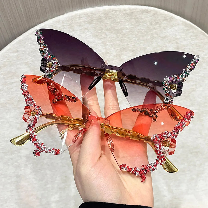 Rimless Butterfly Sunglasses Cat Eye Popular Women Men Shades Small Ellipse Sun Glasses