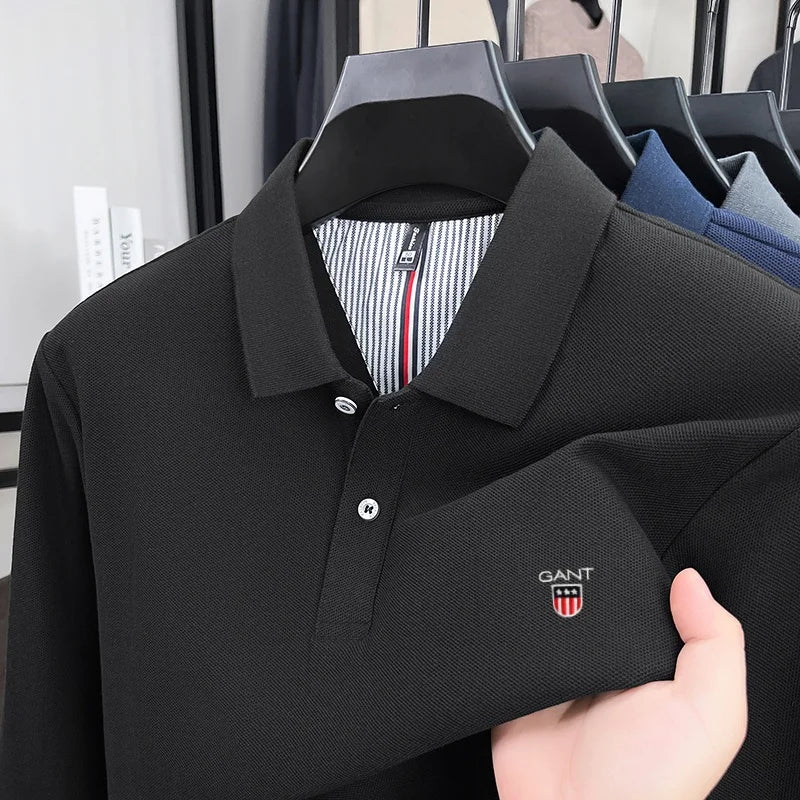 2025 Autumn New Men's Long Sleeve Casual T-shirt Comfortable and Breathable Golf Collar Top Exquisite and Fashionable Polo Shirt