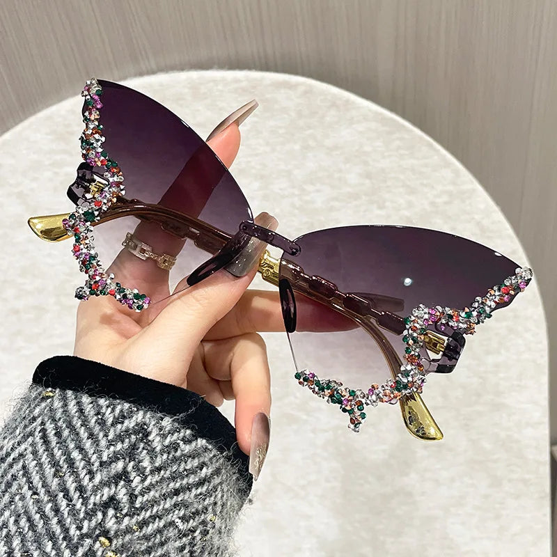 Rimless Butterfly Sunglasses Cat Eye Popular Women Men Shades Small Ellipse Sun Glasses