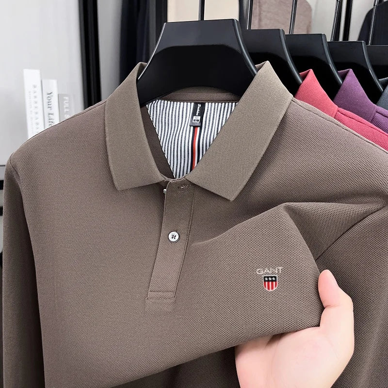 2025 Autumn New Men's Long Sleeve Casual T-shirt Comfortable and Breathable Golf Collar Top Exquisite and Fashionable Polo Shirt