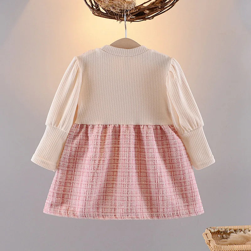 Baby Dresses For Girls Cotton Fashion Long Sleeve Patchwork Fake Two-Piece Outfit Clothes Infant Toddler Girl Long Sleeve Dress