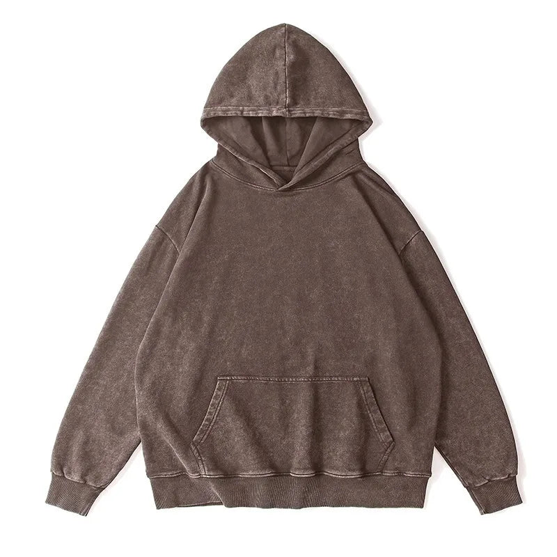 Washed and aged sweatshirt, men's loose hoodie, round-neck jacket S-5XL