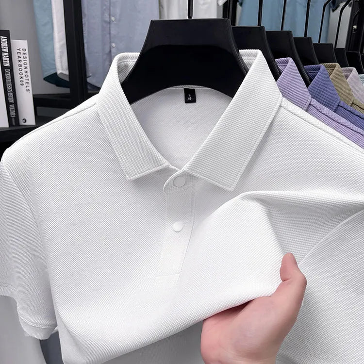 Premium Double-Sided 100% Cotton Polo Shirt - Soft, Skin-Friendly, Textured Pearl Weaving, Strong Luster, Stylish & Comfortable