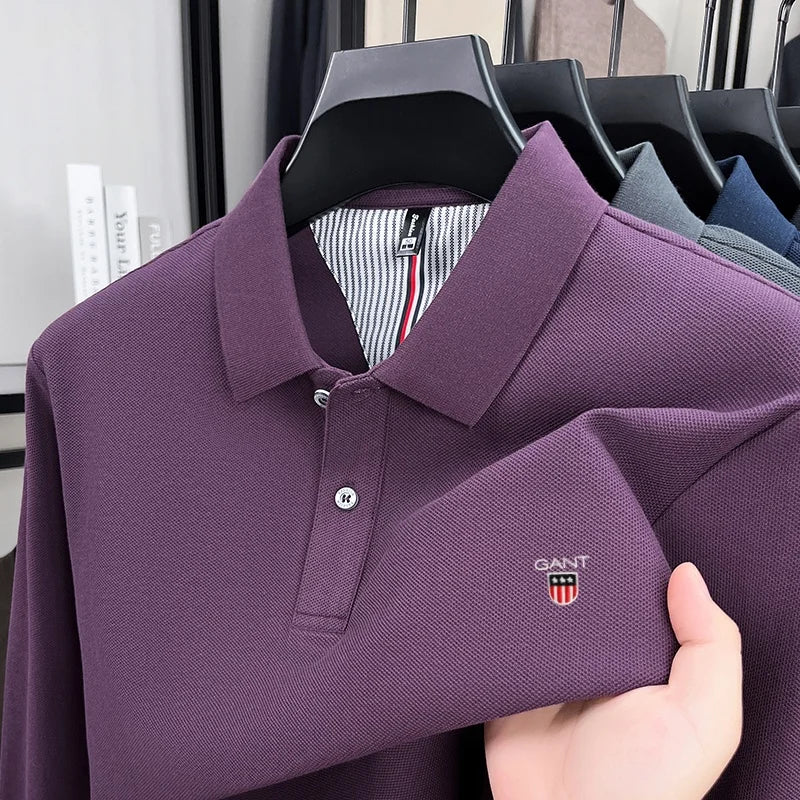 2025 Autumn New Men's Long Sleeve Casual T-shirt Comfortable and Breathable Golf Collar Top Exquisite and Fashionable Polo Shirt