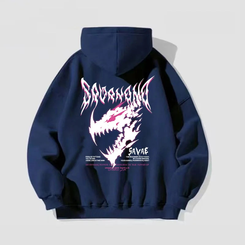 Unisex Cotton Hoodie Street Style Autumn Winter Thickened Fleece Lined Dinosaur Print Lazy Style Casual American Student Top