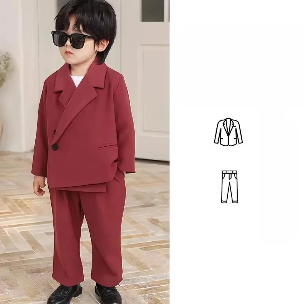Boy Suit Set Toddler Wedding Outfit Infant Birthday Party Gift Clothes Children School Graduation Christmas Performance Tuxedo