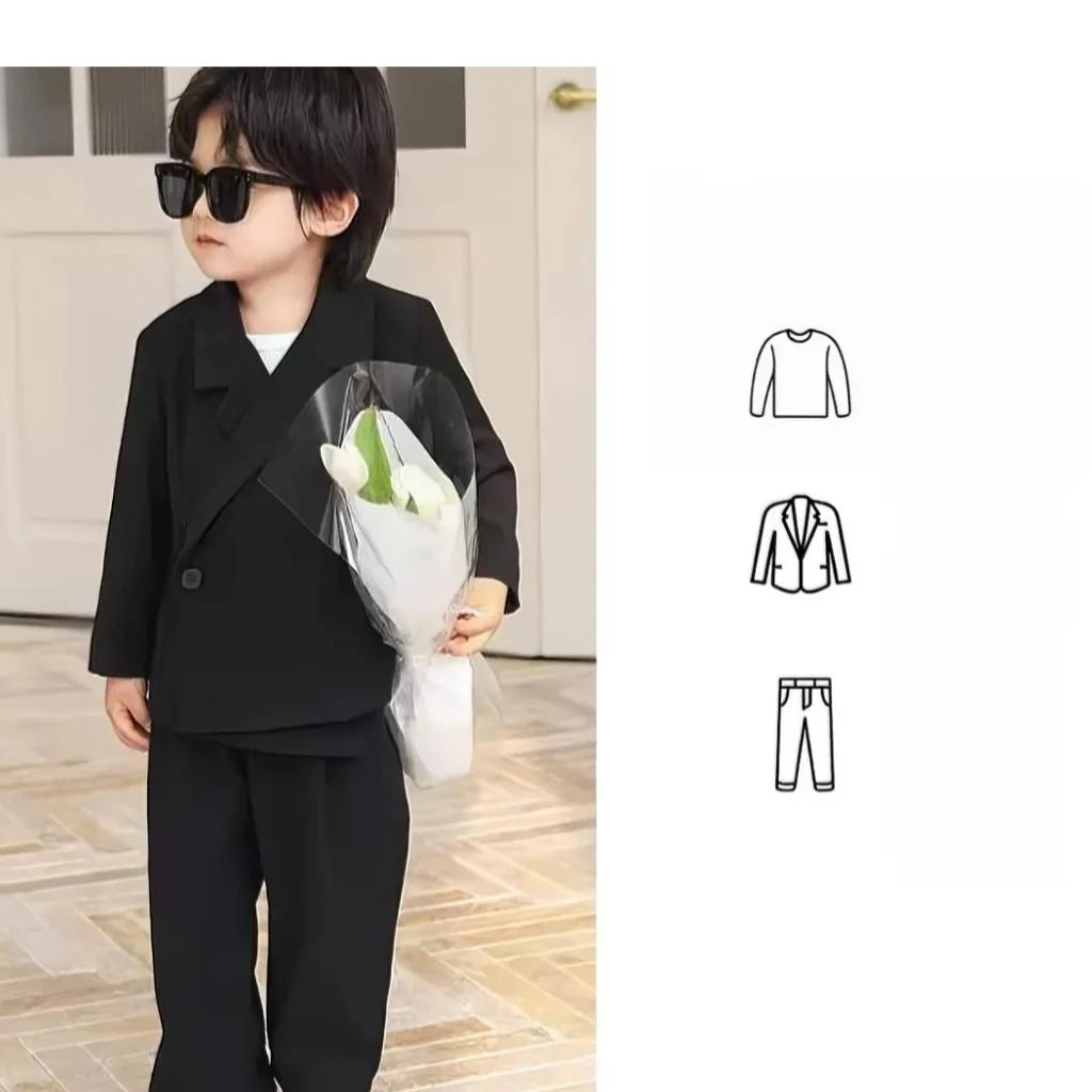 Boy Suit Set Toddler Wedding Outfit Infant Birthday Party Gift Clothes Children School Graduation Christmas Performance Tuxedo