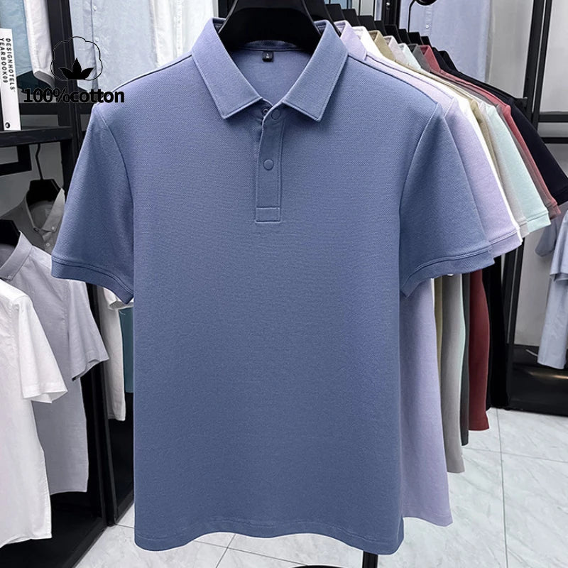 Premium Double-Sided 100% Cotton Polo Shirt - Soft, Skin-Friendly, Textured Pearl Weaving, Strong Luster, Stylish & Comfortable