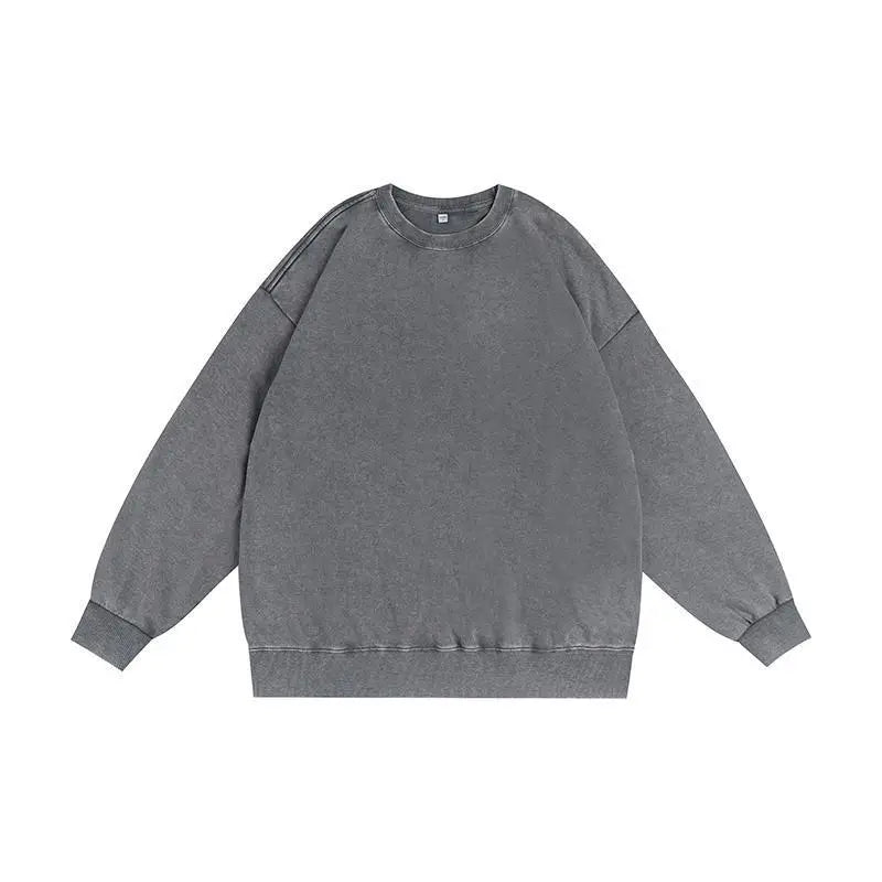 Washed and aged sweatshirt, men's loose hoodie, round-neck jacket S-5XL