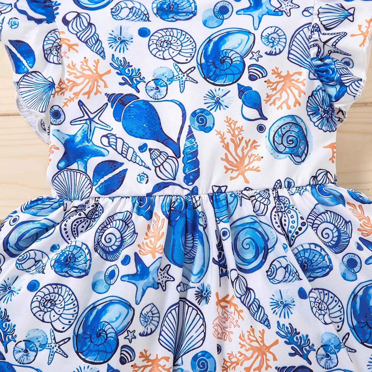 2025 Baby Girl Dresses 18 Month Girls Toddler Beach Sea Printed Flutter Sleeves Dress Infant Girls Preschool Sweet Clothes