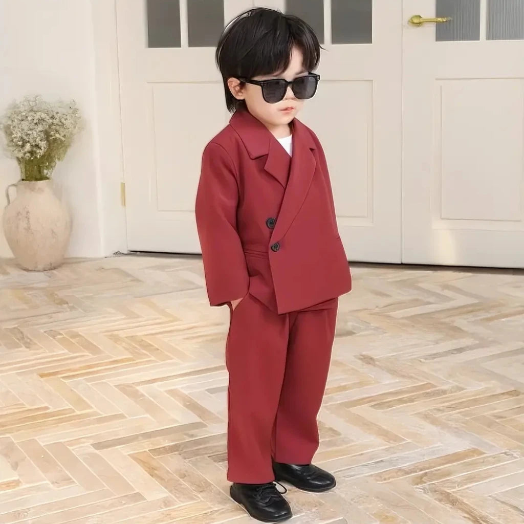 Boy Suit Set Toddler Wedding Outfit Infant Birthday Party Gift Clothes Children School Graduation Christmas Performance Tuxedo