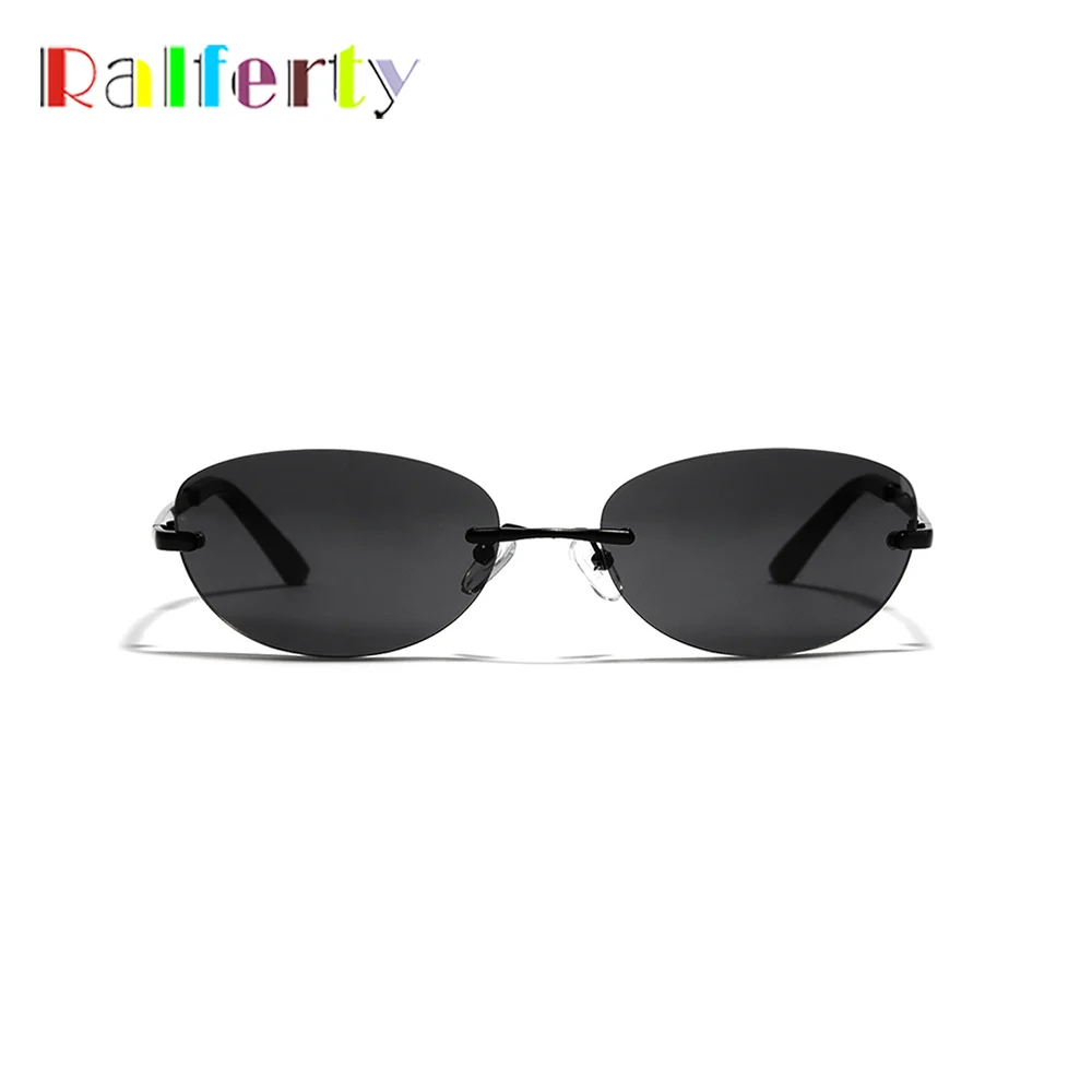 Ralferty Cool Rimless Cat Eye Sunglasses Women Men UV400 2025 Vintage Designer Steampunk Black Sun Glasses