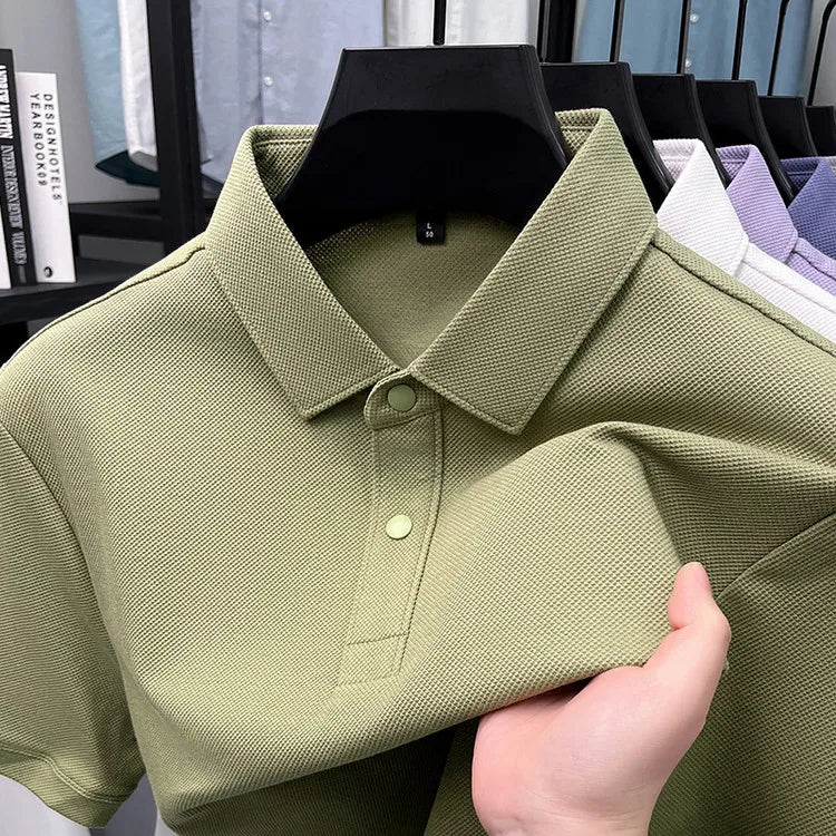Premium Double-Sided 100% Cotton Polo Shirt - Soft, Skin-Friendly, Textured Pearl Weaving, Strong Luster, Stylish & Comfortable