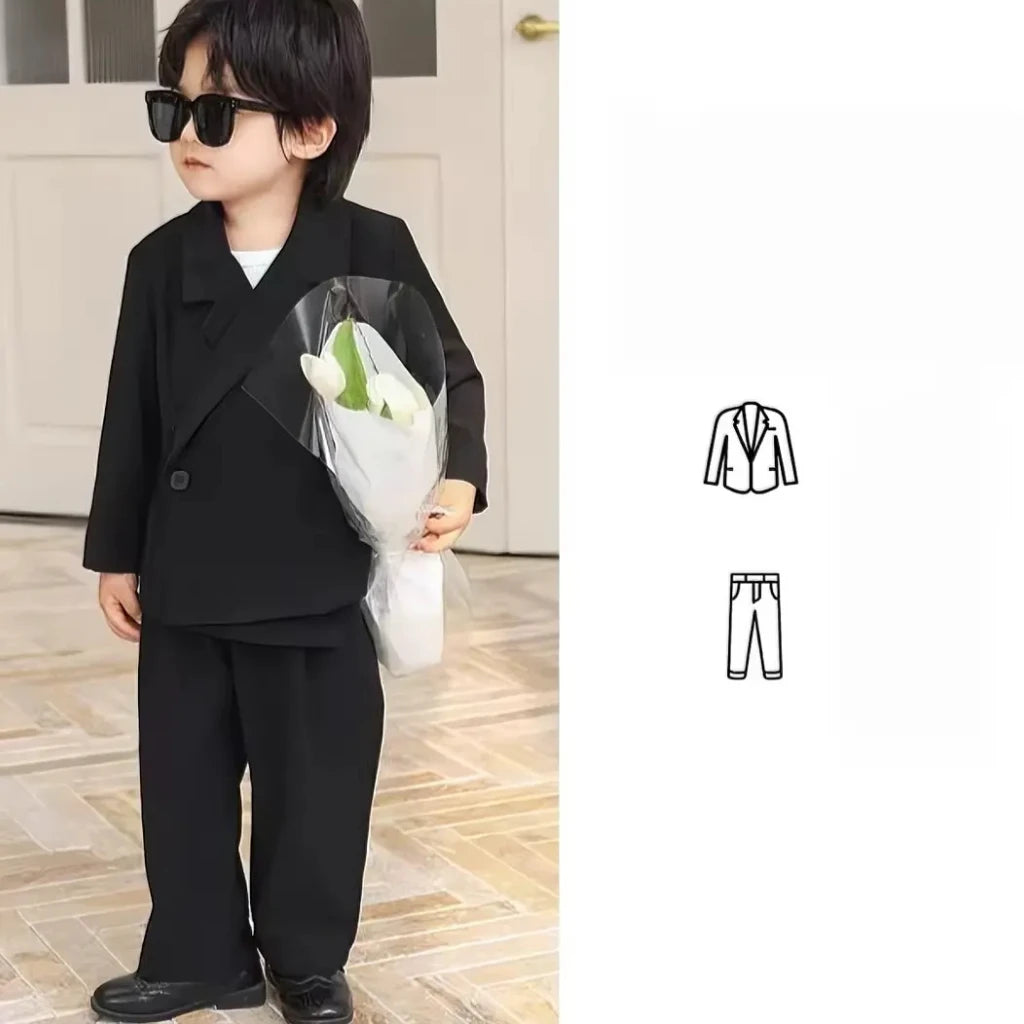 Boy Suit Set Toddler Wedding Outfit Infant Birthday Party Gift Clothes Children School Graduation Christmas Performance Tuxedo