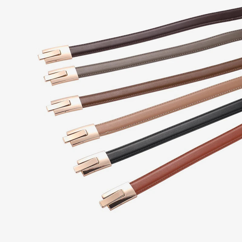 Brand soft cowhide thin belt ladies decorative dress adjustable black belt female fashion