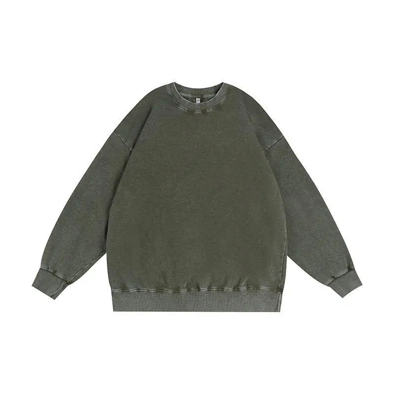 Washed and aged sweatshirt, men's loose hoodie, round-neck jacket S-5XL
