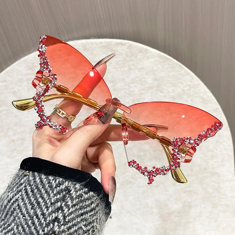 Rimless Butterfly Sunglasses Cat Eye Popular Women Men Shades Small Ellipse Sun Glasses