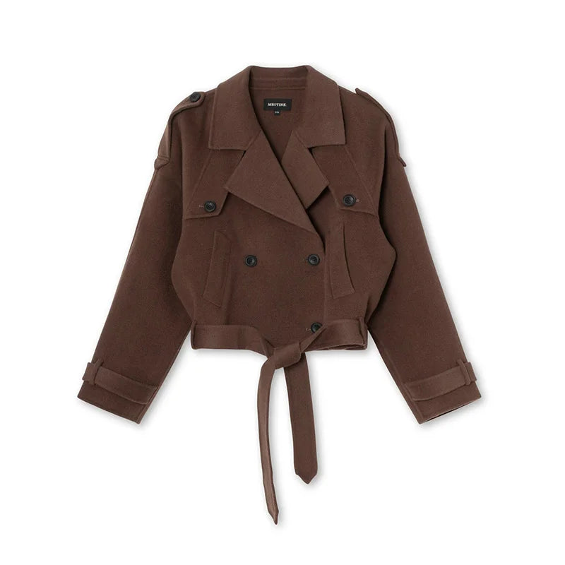 Chic Brown Faux Suede Cropped Casual Coat Vintage Lapel Solid Zipper Short Jacket 2025