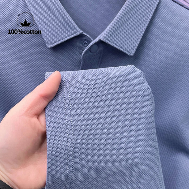 Premium Double-Sided 100% Cotton Polo Shirt - Soft, Skin-Friendly, Textured Pearl Weaving, Strong Luster, Stylish & Comfortable