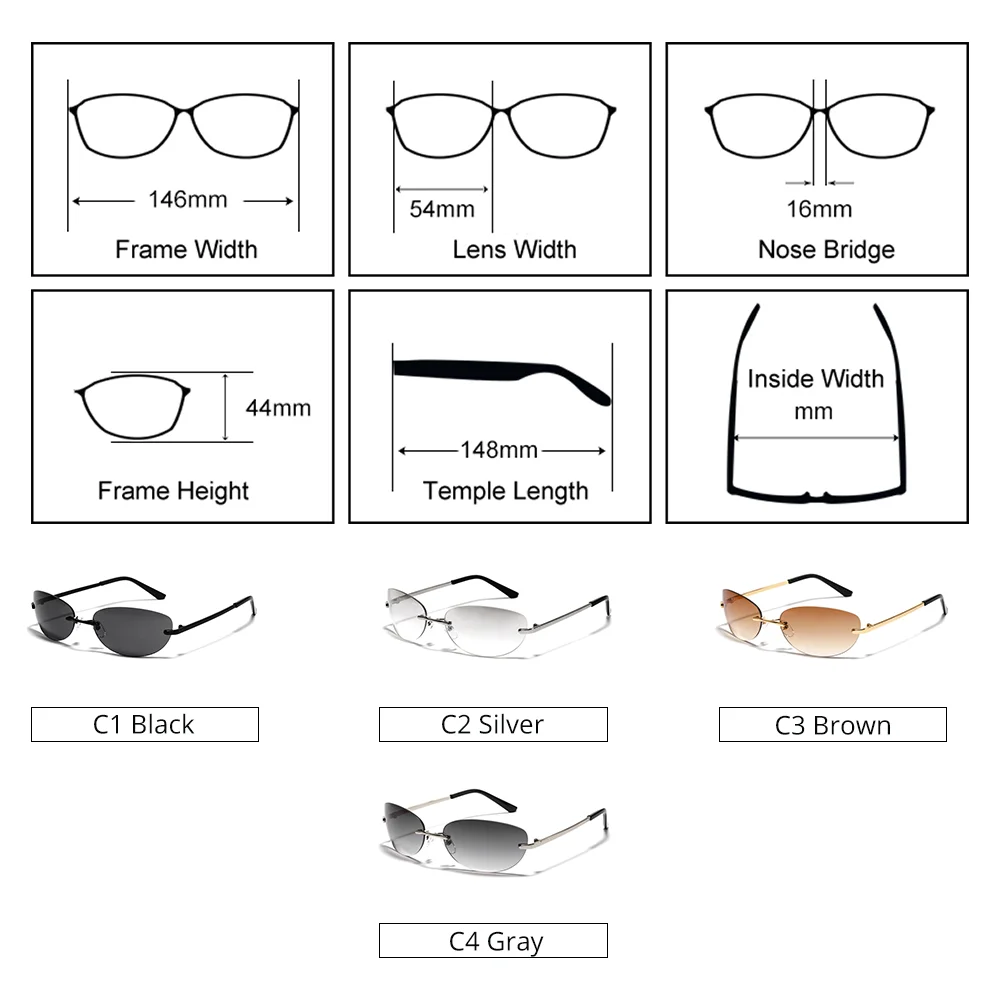 Ralferty Cool Rimless Cat Eye Sunglasses Women Men UV400 2025 Vintage Designer Steampunk Black Sun Glasses